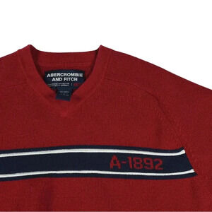 Abercrombie Mens Red Navy Striped Knit Sweater Y2K Vibe Size S Preppy 90's
